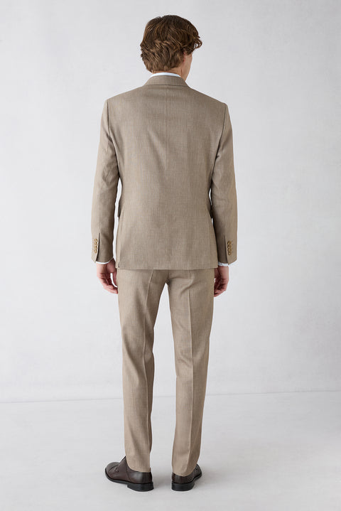 Medium Mink 7 Drop Slim Fit Narrow Cut Linen Blend Peaked Lapel Double Breasted Suit