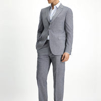 Orta Füme 7 Drop Slim Fit Dar Kesim Keten Karışımlı Takım Elbise