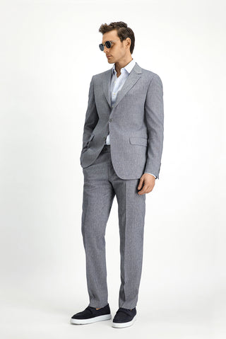 Orta Füme 7 Drop Slim Fit Dar Kesim Keten Karışımlı Takım Elbise