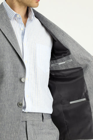  Orta Füme 7 Drop Slim Fit Dar Kesim Keten Karışımlı Takım Elbise