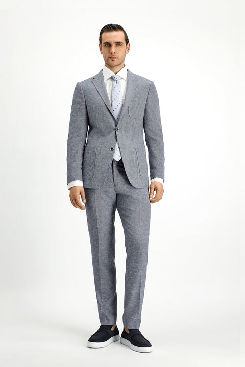 Dark Navy 7 Drop Super Slim Fit Extra Narrow Cut Linen Blend Sport Suit