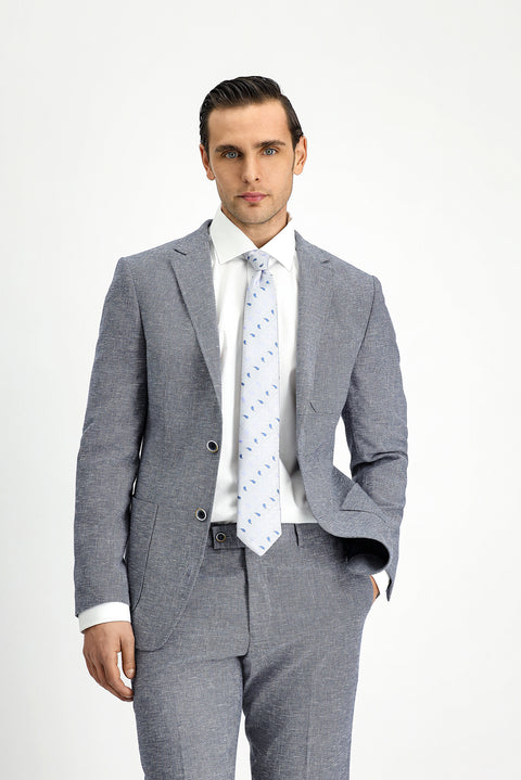Dark Navy 7 Drop Super Slim Fit Extra Narrow Cut Linen Blend Sport Suit