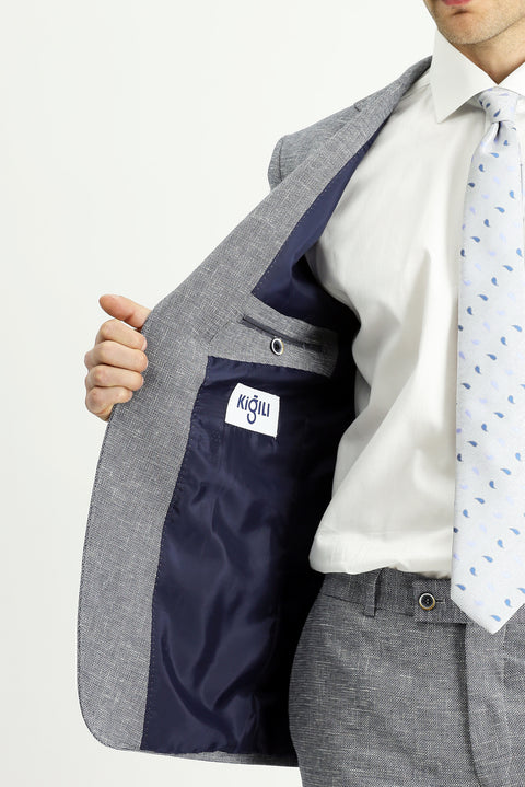 Dark Navy 7 Drop Super Slim Fit Extra Narrow Cut Linen Blend Sport Suit