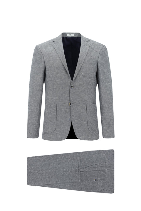 Dark Navy 7 Drop Super Slim Fit Extra Narrow Cut Linen Blend Sport Suit