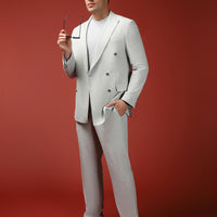 Light Grey 6 Drop Regular Fit Linen Blend Double-Breasted Suit