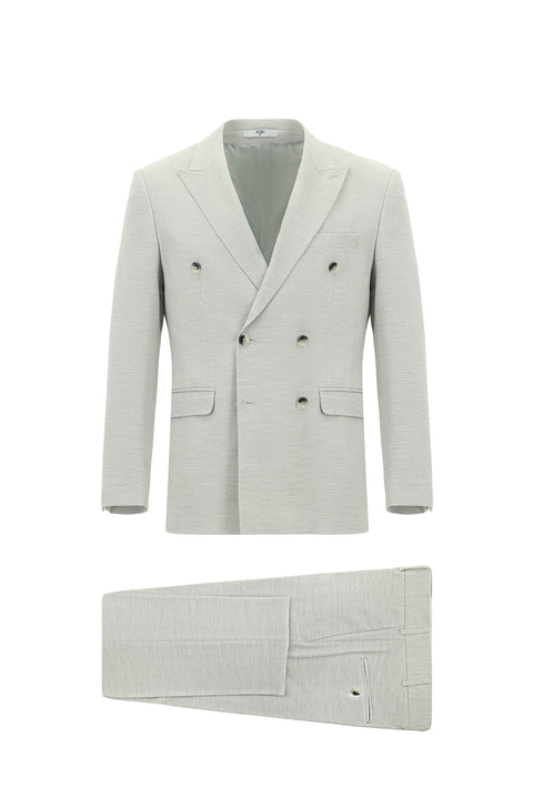 Light Grey 6 Drop Regular Fit Linen Blend Double-Breasted Suit