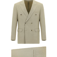 Medium Beige 6 Drop Regular Fit Linen Blend Double-Breasted Suit