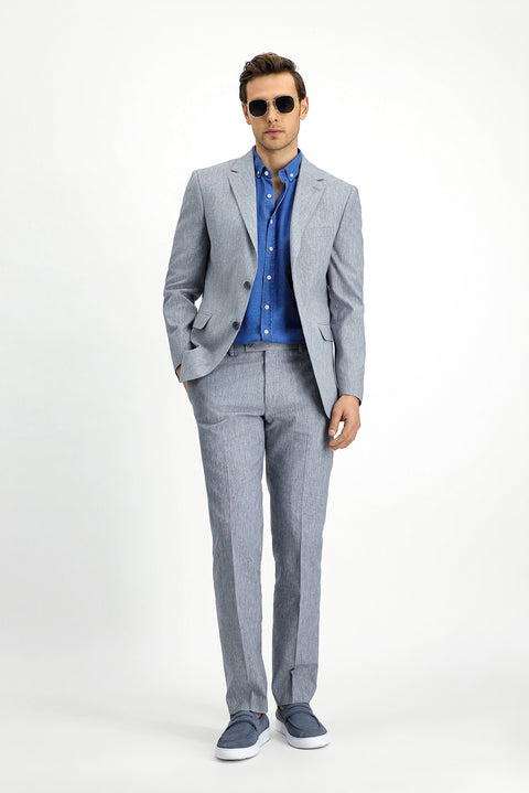 Light Navy 7 Drop Slim Fit Linen Blend Suit
