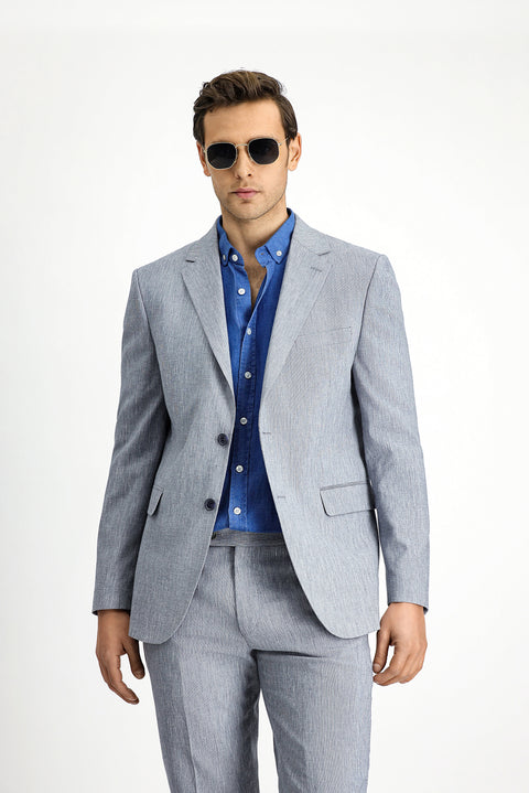 Light Navy Blue 6 Drop Regular Fit Linen Blend Suit