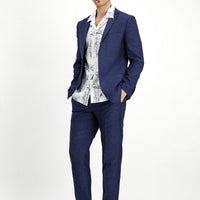Dark Navy 6 Drop Regular Fit Standard Cut Elasticated Waist Drawstring Striped Linen Suit