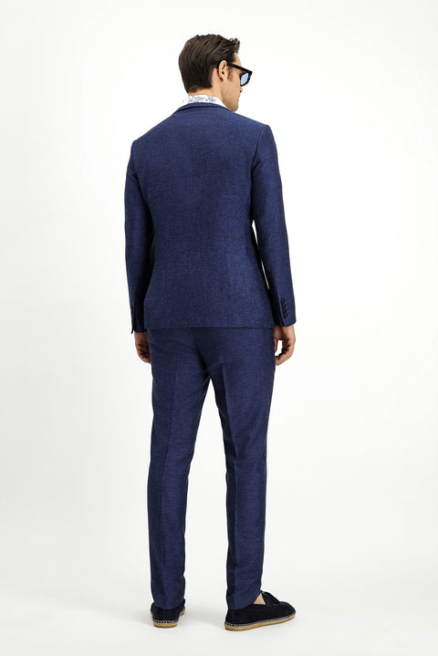 Dark Navy 7 Drop Super Slim Fit Extra Narrow Cut Elastic Waist Drawstring Striped Linen Suit