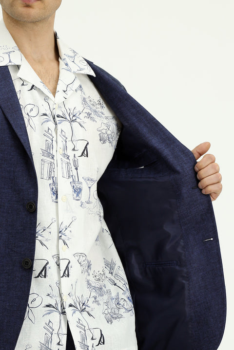 Dark Navy 6 Drop Regular Fit Standard Cut Elasticated Waist Drawstring Striped Linen Suit