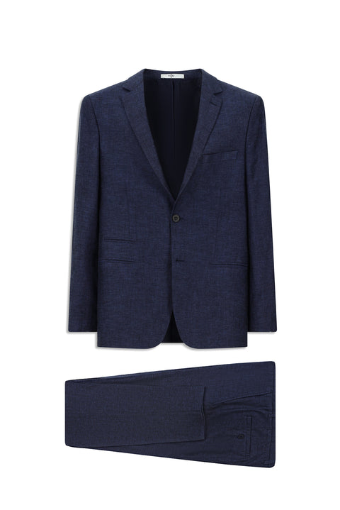Dark Navy 6 Drop Regular Fit Standard Cut Elasticated Waist Drawstring Striped Linen Suit
