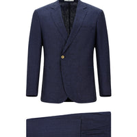 Dark Navy 7 Drop Slim Fit Linen Blend Double-Breasted Suit