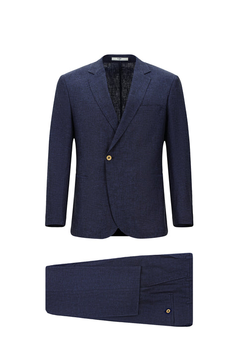 Dark Navy 6 Drop Regular Fit Linen Blend Double-Breasted Suit