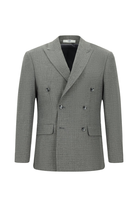 Medium Grey 6 Drop Regular Fit Patterned Double-Breasted Jacket