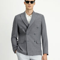 Medium Grey 7 Drop Super Slim Fit Extra Narrow Cut Patterned Double-Breasted Jacket