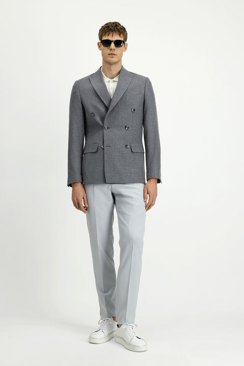 Medium Grey 6 Drop Regular Fit Patterned Double-Breasted Jacket