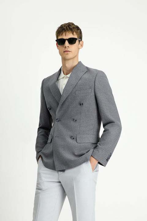 Medium Grey 7 Drop Slim Fit Patterned Double-Breasted Jacket