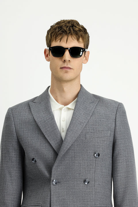 Medium Grey 7 Drop Super Slim Fit Extra Narrow Cut Patterned Double-Breasted Jacket