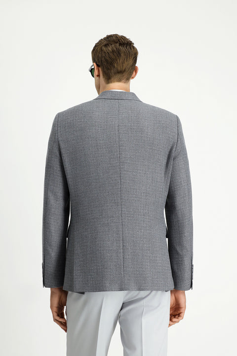 Medium Grey 7 Drop Slim Fit Patterned Double-Breasted Jacket