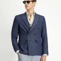Medium Navy 6 Drop Regular Fit Standard Cut Patterned Double-Breasted Jacket
