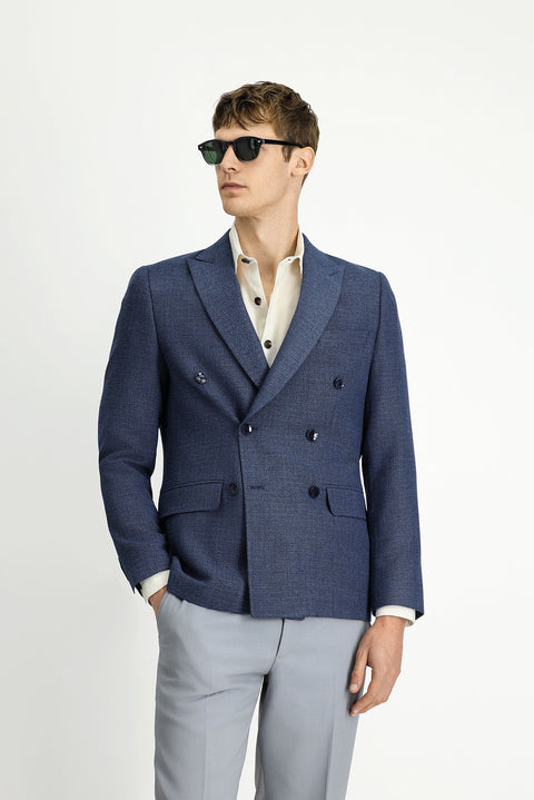 Medium Navy 6 Drop Regular Fit Standard Cut Patterned Double-Breasted Jacket