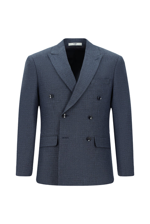Medium Navy 7 Drop Super Slim Fit Extra Narrow Cut Patterned Double-Breasted Jacket
