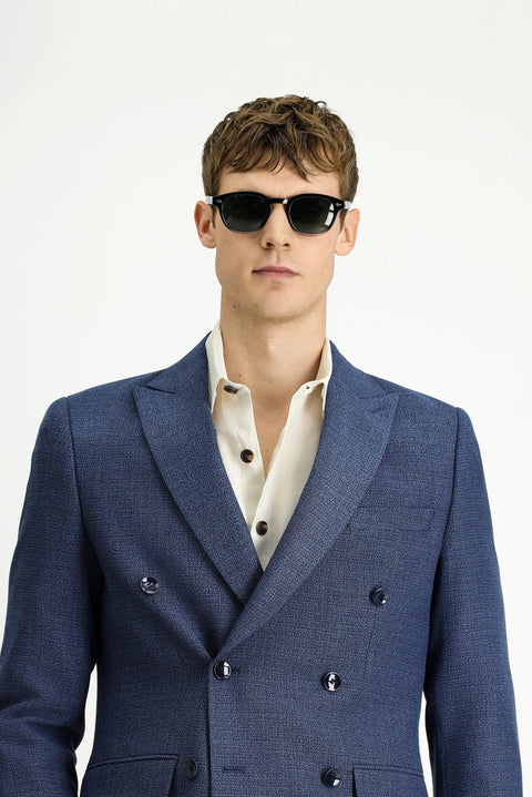Medium Navy 7 Drop Slim Fit Patterned Double-Breasted Jacket