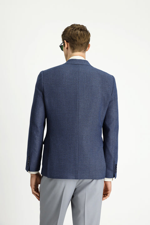 Medium Navy 7 Drop Slim Fit Patterned Double-Breasted Jacket