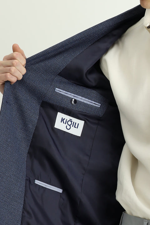 Medium Navy 6 Drop Regular Fit Standard Cut Patterned Double-Breasted Jacket