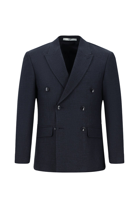 Dark Navy 7 Drop Slim Fit Patterned Double-Breasted Jacket