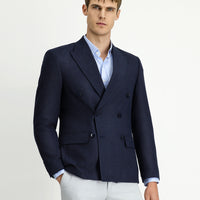 Dark Navy 6 Drop Regular Fit Patterned Double-Breasted Jacket