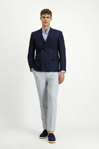 Koyu Lacivert 7 Drop Slim Fit Dar Kesim Desenli Kruvaze Ceket