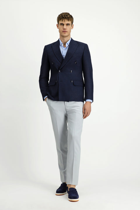 Dark Navy 7 Drop Slim Fit Patterned Double-Breasted Jacket