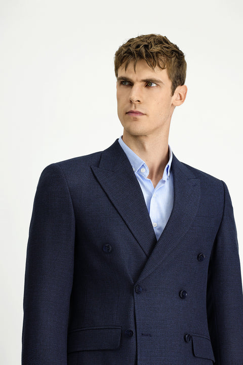 Dark Navy 6 Drop Regular Fit Patterned Double-Breasted Jacket