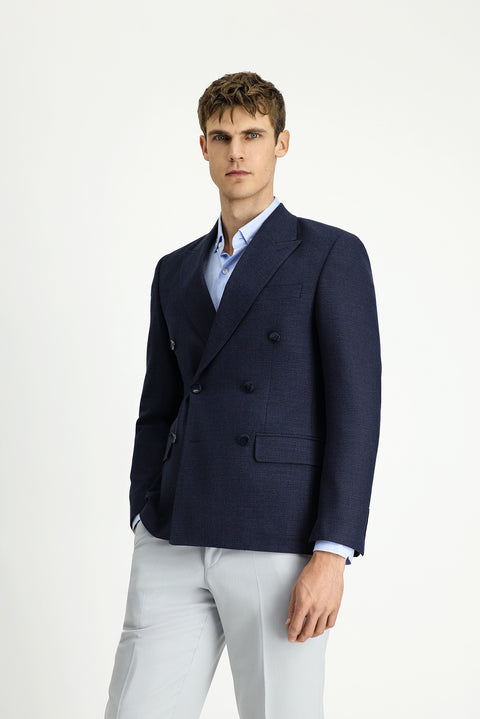 Dark Navy 7 Drop Slim Fit Patterned Double-Breasted Jacket