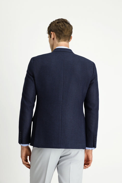Dark Navy 7 Drop Super Slim Fit Extra Narrow Cut Patterned Double-Breasted Jacket