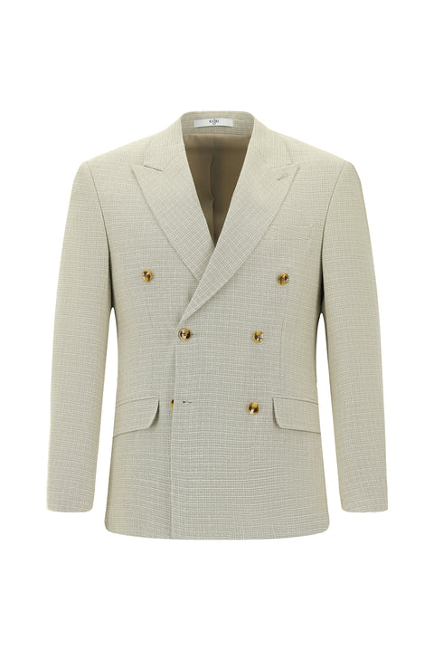 Light Beige 6 Drop Regular Fit Patterned Double-Breasted Jacket