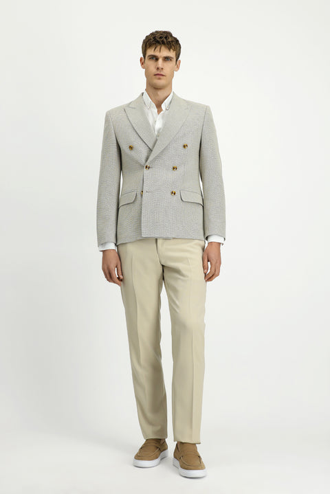 Light Beige 7 Drop Super Slim Fit Extra Narrow Cut Patterned Double-Breasted Jacket