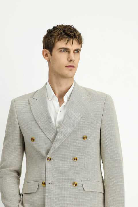 Light Beige 7 Drop Super Slim Fit Extra Narrow Cut Patterned Double-Breasted Jacket