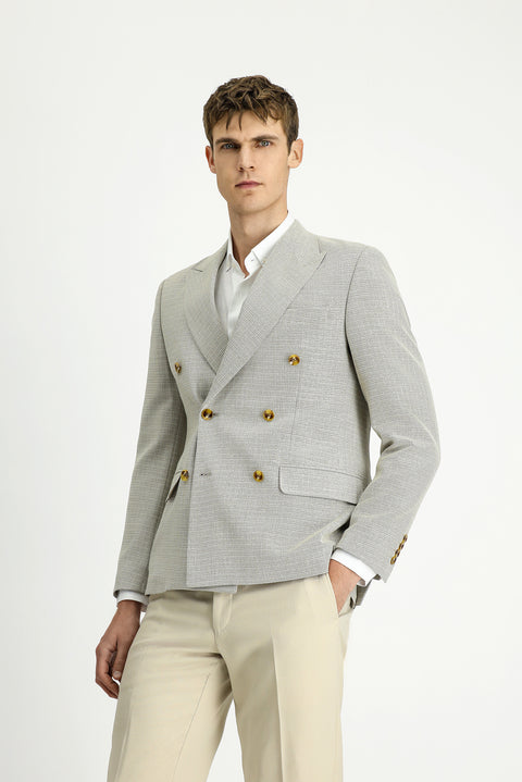 Light Beige 6 Drop Regular Fit Patterned Double-Breasted Jacket