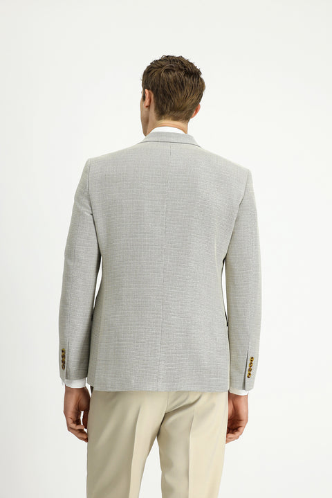 Light Beige 7 Drop Super Slim Fit Extra Narrow Cut Patterned Double-Breasted Jacket