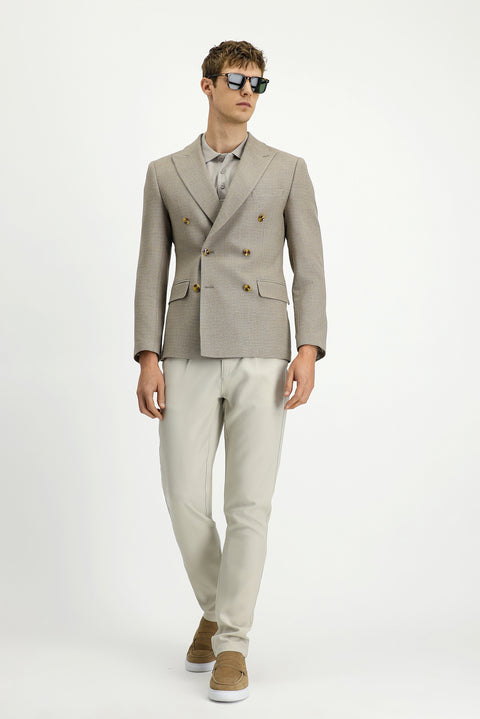 Medium Mink 7 Drop Super Slim Fit Extra Narrow Cut Patterned Double-Breasted Jacket
