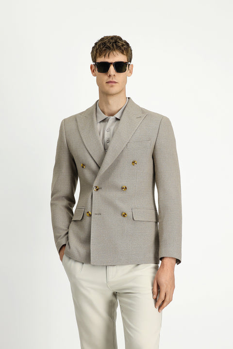 Medium Mink 7 Drop Super Slim Fit Extra Narrow Cut Patterned Double-Breasted Jacket