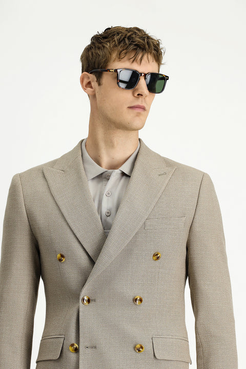 Medium Mink 7 Drop Super Slim Fit Extra Narrow Cut Patterned Double-Breasted Jacket