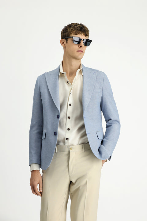 Blue 6 Drop Regular Fit Standard Cut Patterned Classic Jacket