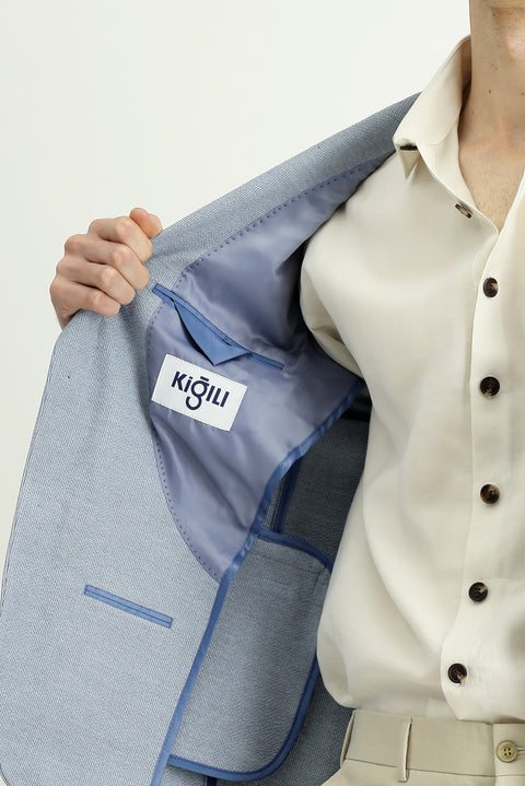 Blue 7 Drop Slim Fit Patterned Classic Jacket