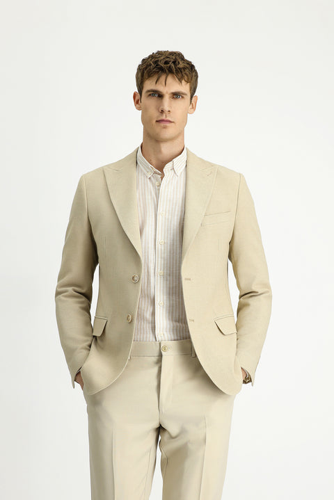 Light Beige 7 Drop Slim Fit Patterned Classic Jacket