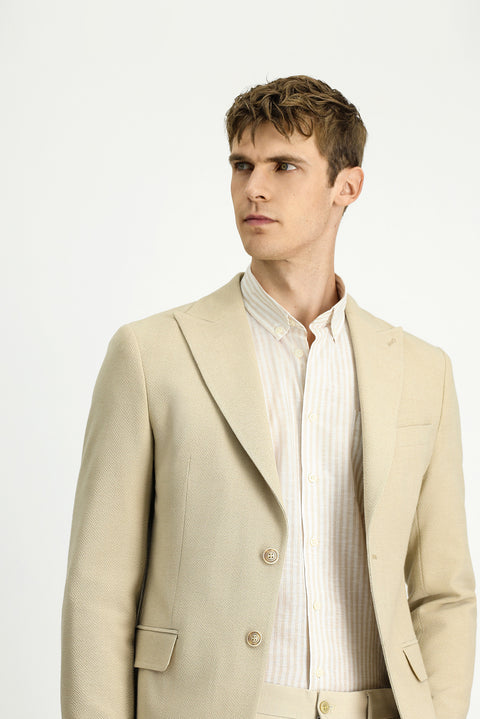 Light Beige 4-Drop Relaxed Fit Classic Patterned Jacket